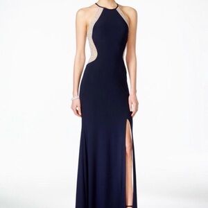 XSCAPE Navy Embellished Halter Gown – Size 4P